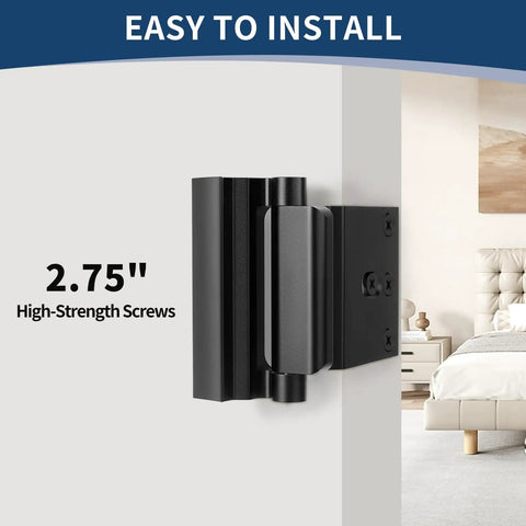 Heavy Duty 3 Pack Door Reinforcement Lock Solid As A Rock Anti Pry Security Bar With Internal Child Safety Mechanism To Fortify Your Home Entrance And Lock It Up Tight For Total Peace Of Mind, showing 2.75" black high-strength screws.