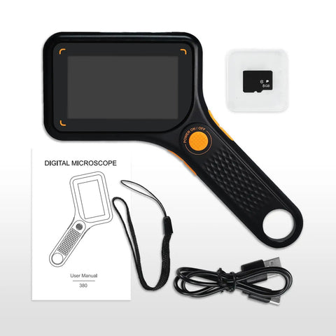 Handheld Digital Microscope 500x With 3.0 Inch LCD Screen Autofocus And 8 LED Lights No External Monitor Needed 8GB TF Card Included For Photo And Video USB Microscope For Windows And Mac Recording And Transmission with cable, manual, and 8GB card