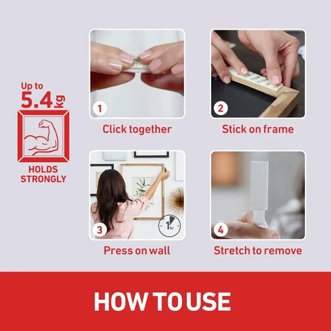 Instructions for Damage-Free Picture Hanging Strips White Grip Up To 12 Lbs For Indoor Use Includes 4 Pairs 8 Strips For Frames Up To 18 By 24 Inches No Nails No Mess Decor Solution