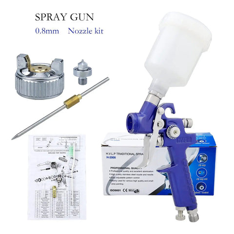 Pro Grade Mini HVLP Spray Gun Steps Up Your Art Game, 1.0MM Nozzle Cranks Out Flawless Paint for Cars and Rides, Gravity Feed 125ML Cup Pneumatic Tool Eases the Grind on Detailing and Auto Body Repairs, includes 0.8mm nozzle kit.