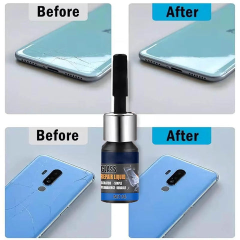 3 Pcs Universal Phone Screen Scratch Removal Gel before and after using the repair liquid on scratched screens.