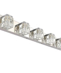 Five Light LED Modern Bathroom Vanity Fixture With Crystal Glass And Stainless Steel Over Mirror, 33.5" Long, sleek design.