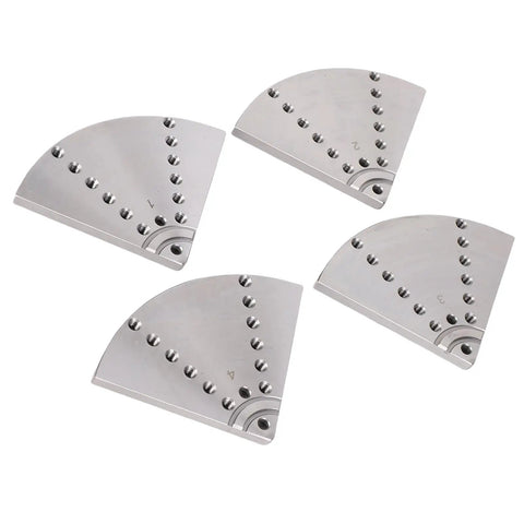 Heavy Duty Four Pack Eight Inch Flat Lathe Jaws Rock Solid Construction With Grade 45 Steel self centering design in silver color.