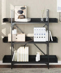 Three Tier Industrial Bookshelf With Adjustable Shelves Sturdy Metal Frame And Engineered Wood Construction Black 42.7 Inch Tall Display Shelf