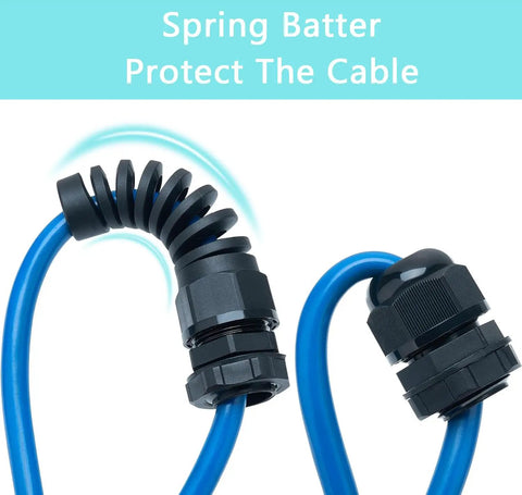 All-In-One Cable Gland Kit Set With 38 Pieces Covering PG7 Through PG21 Waterproof 3-18mm Nylon PA66 strain relief cable glands with blue cable