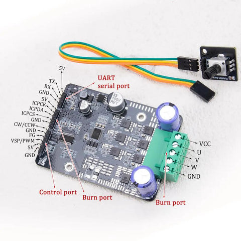 Beast Three Phase DC Brushless Motor Controller 1600W PWM Driver Board For No Hall Motor showing control and burn ports