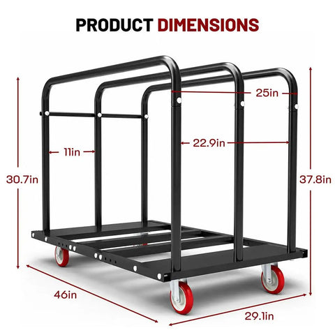 Professional Grade Heavy Duty Dolly Cart Serving As A Rugged 1000 Pound Material Hauler with labeled dimensions and metal frame.