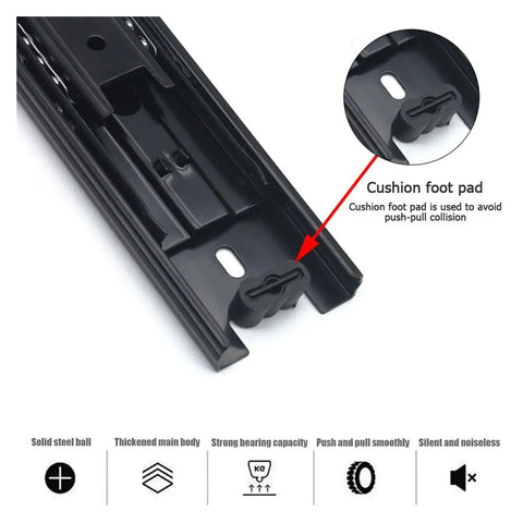 Built Like A Tank Six Inch Drawer Slides Two Pack close-up of cushion foot pad for smooth operation and noise reduction.