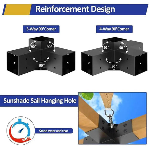 Heavy Duty 3 Way Right Angle Pergola Brackets Woodworks Post Base Kit With Screws For Gazebos, Patios, Pergolas And Log Cabins, Built To Last, DIY Ready Sturdy Outdoor Support