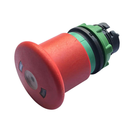 Straight Up Badass Aftermarket Emergency Stop Button For Heavy Duty Scissor Lifts And Rough Terrain Gear Sweet Safety Swap Part 147051 close-up view