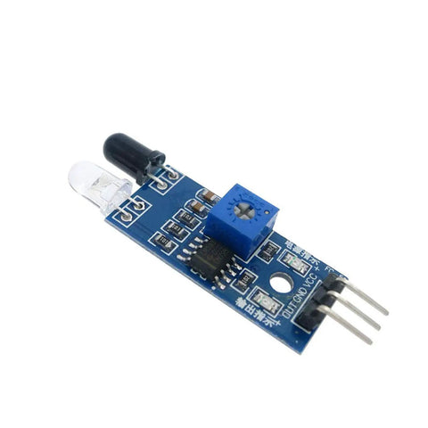 Infrared Obstacle Avoidance Sensor Module Kit, close-up view showing reflective photoelectric 3-wire design for Arduino smart car robot use.