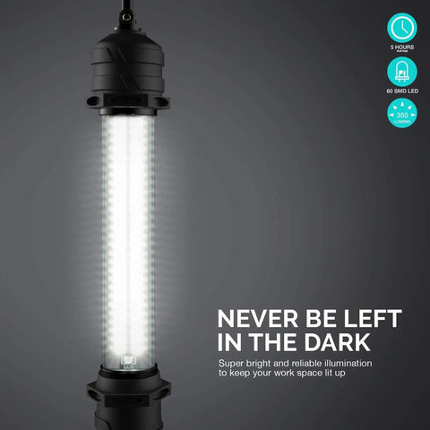 Cordless LED Work Light Handy On The Go 350 Lumens, 4,000 mAh Rechargeable Battery displayed on dark background