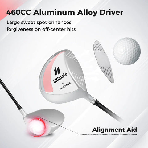 Women's 460cc Golf Driver With Graphite Shaft, Lightweight Right-Handed Single Club With Head Cover shown with golf ball