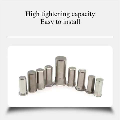 Heavy Duty Shop Grade 304 Stainless Steel Countersunk Rivet Nuts M5 X 16mm Threaded Inserts arranged for comparison.