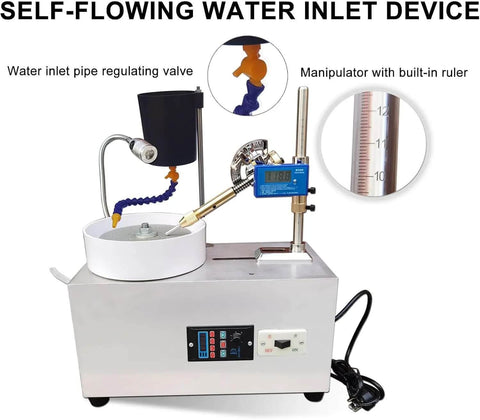 Self-flowing water inlet device for Badass Jade And Gemstone Water Grinder, featuring adjustable valve and built-in ruler.
