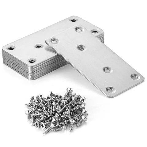 Heavy Duty Flat Mending Plates Kit With 201 Stainless Steel Braces And Screws, 3.9 by 1.9 Inch, six-hole flat repair brackets for furniture