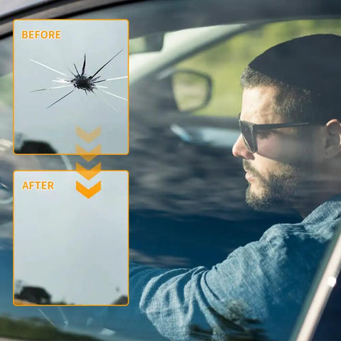 Before and after using the Glass Crack Repair Kit For Windshields And Screens, 2025 Edition Quick Fix, showing restored clarity.