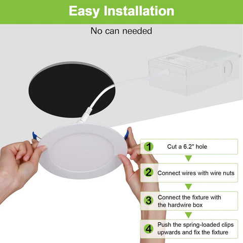 Easy installation guide for 4 Pack 6 Inch Ultra Thin LED Recessed Ceiling Lights With Junction Box, 14W, 1200 Lumens, 5000K Daylight