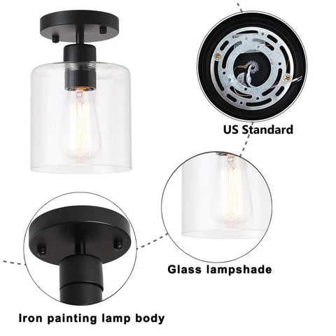 Two Pack Matte Black Semi Flush Ceiling Lights For Hallways And Closets, Modern Rustic Ceiling Fixtures, 6 Inch, Easy Install, E26 Base Compatible