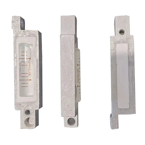 Metal Spirit Level Bubbles Horizontal Measuring Instruments Element Part JCM30-701611 1PCS showing three angles of a metal level.
