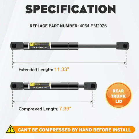 Beefy Trunk Lid Lift Supports For 2001 2006 Stratus, 2006 2014 Charger, And 2001 2006 Sebring Sedan Without Spoiler, Model 4064