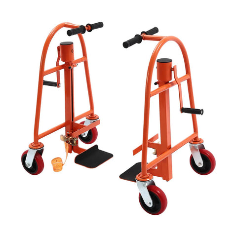 Beefy Heavy Duty Furniture Moving Dolly Set With Wheels, 12 Inch Lift Height, Dual Pack Of 2, Durable Steel Construction, Nylon Straps, Red, Ideal Machinery Mover For Sofas, Cabinets, Appliances And Heavy Objects. orange steel dolly set with wheels and nylon straps