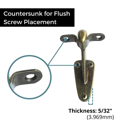 Beefy Heavy Duty Handrail Brackets In Antique Brass 3 Pack Solid Die Cast Wall Mount Stair Support, showing countersunk screw placement and thickness.