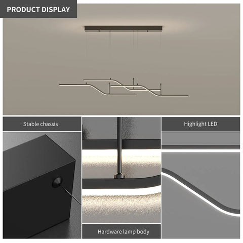 Dope Three Color Dimmable LED Pendant Light With Remote 45W Modern Chandelier With Geometric Shapes Black Linear Design