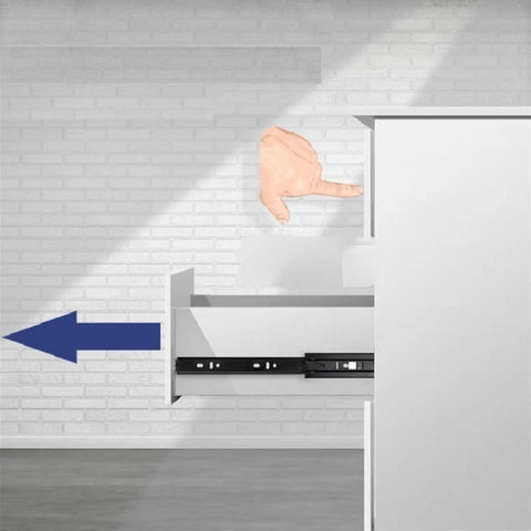 Beefy Heavy Duty Ball Bearing Drawer Slides With Push To Open Rebound Action Detachable inside a cabinet drawer.