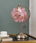 Chic Vibe Stained Glass Tiffany Style Flower Petal Table Lamp With Brass Base For Home Decor Pink 8 Inch Shade 17 Inch Tall Cherry Blossom Handmade Lighting Fixture on table