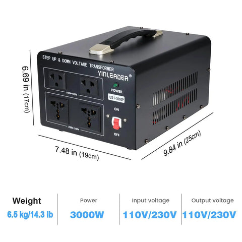Beefy 3000 Watt Voltage Converter Transformer 110V To 220V Or 220V To 110V CE Certified Heavy Duty Power Adapter with US Plug