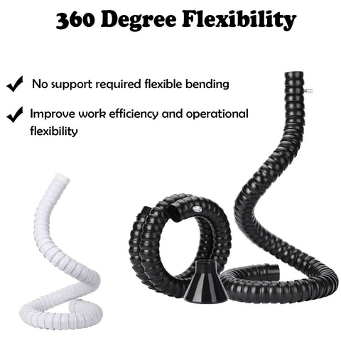 Image of Flexible Solder Fume Extractor Arm With Adjustable Hood And Valve For Electronics And Woodworking, showcasing 360-degree flexibility.