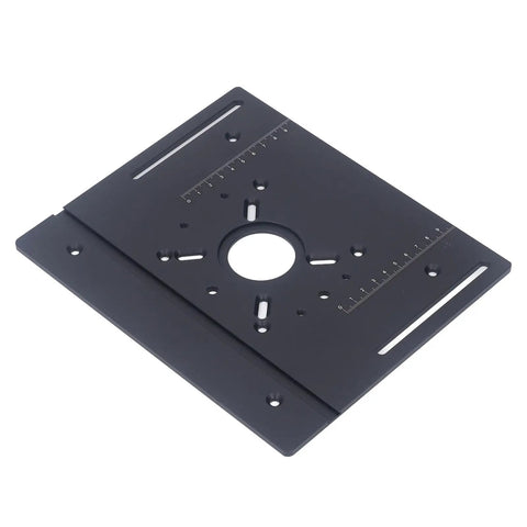Heavy Duty Router Table Insert Plate With Crank Lift System For On Point Height Tweaks And Rock Solid Vibration Free Woodshop Setup In Matte Black, top view.