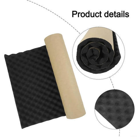 Pro Level Acoustic Foam Tiles For Car Sound Deadening And Studio Noise Reduction High Density Bass Traps, black foam sheet and rolled piece.