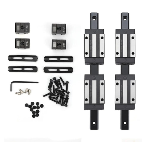Two 300mm Linear Rail Kit With Four HGH15CA Carriage Blocks And Two HG15 End Stops displayed with accessories.
