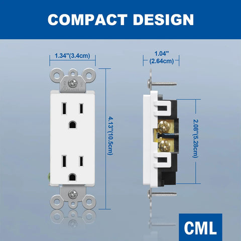 Heavy Duty 15 Amp Decorator Wall Receptacle Outlet 125V 2 Pole 3 Wire Non Tamper Resistant Residential And Commercial Use UL Listed