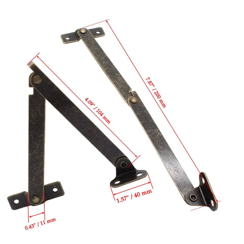 Two Pack Brass Lid Support Hinges With Mounting Screws For Furniture Wooden Boxes Jewelry Cases Chests Cabinets Cupboards Folding Lift Up Stay Hinges For Easy Access And Secure Lids 7.87 Inches Long 1.57 Inches Wide steel brass finish
