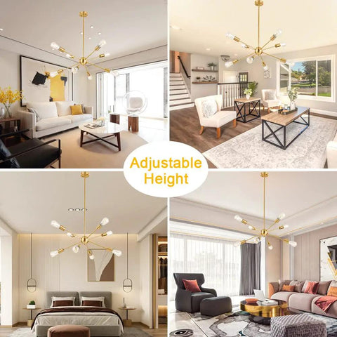 Mid Century Sputnik Chandelier With Eight Lights Industrial Vintage Black Starburst Flush Mount Ceiling Light in living rooms and bedroom