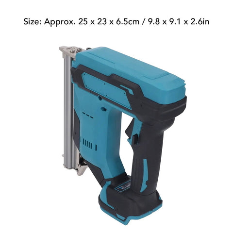 Lightweight Cordless Brad Nailer With Rechargeable 8V Battery, ergonomic grip, compact size for smooth trim work.