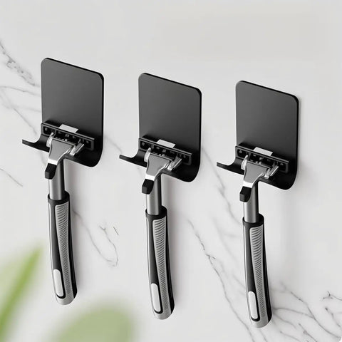 Three Heavy Duty Self Adhesive Razor Holder And Shower Hook Set In Stainless Steel Stick On Wall Hangers on marble wall