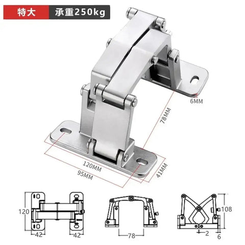 Rock Solid Heavy Duty Invisible Pivot Hinge For Thick Hidden Doors Fire Hydrant Boxes And Pipe Wells Featuring Dang Sturdy 304 Steel Construction Supporting A Whopping 250Kg Load Capacity, metallic finish with measurements.