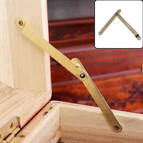 2 Pack 180 Degree Folding Lid Support Hinges For Cabinets And Furniture, installed on wooden box, brass bronze finish