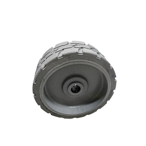 Heavy Duty Solid Tire Wheel Assembly 12x4.5 Non Marking Rubber Fits Genie GS1530 GS1532 GS1930 GS1932 Scissor Lift Parts 105122GT 105122 close-up view of black rubber tire