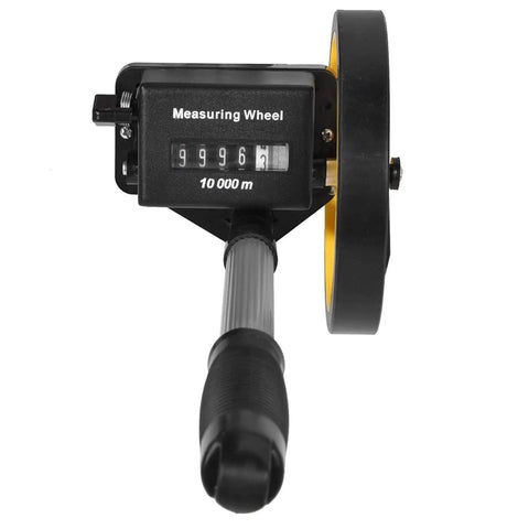 Miniature Distance Measuring Wheel with Adjustable Handle for Measuring, front view displaying measurement counter. Durable TPR material.