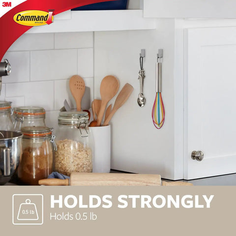 Small Stainless Steel Hooks Set With Eight Hooks And Ten Strips Holds Up To 0.5 lb Removable Self Adhesive Wall Hangers No Tools Needed