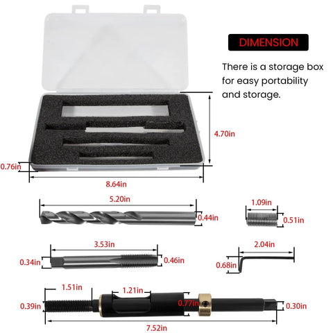 M11 X 1.5 Metric Head Bolt Thread Repair Kit, including tools in a molded storage box for stripped cylinder head threads.