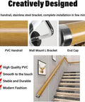 Heavy Duty Built Tough Non Slip PVC Handrail 18 Feet Long All Weather Deck Railing Kit With Easy Install Wall Brackets Wood Tone Finish installed on stairs.