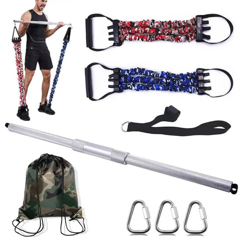Aluminum Alloy Pilates Bar With Rubber Resistance Bands Door Anchor for Full Body Workouts, Portable Home Gym Equipment