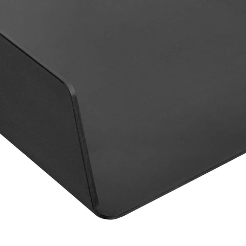 Close-up of the edge of the rectangular desk organizer letter size document tray two pack black heavy duty plastic stacking caddy.