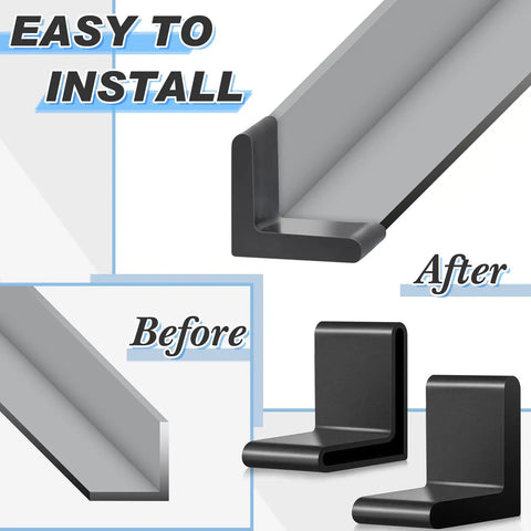 Give Your Floors A Sweet Makeover With These 8 Piece Rubber Bed Frame End Caps 1.5 Inch L Shape Angle Iron Covers Black Anti Slip Heavy Duty Furniture Leg Protectors For Metal Shelves Home Office, showcasing easy installation before and after.